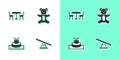 Set Seesaw, Picnic table with chairs, Fountain and Teddy bear plush toy icon. Vector