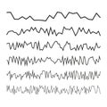 Set of seismic waves. Vector earthquake graph. Geology seismic activity illustration. Black line design.