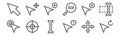 Set of 12 selection and cursors icons. outline thin line icons such as cursor, cursor, cursor