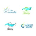 Set self-service laundry logo. Washhouse. Eco, energy efficiency