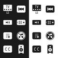 Set Selfie on mobile, Pause button, Smart Tv, Rewind, Add playlist, Speaker mute, Stereo speaker and Subtitles icon
