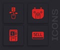 Set Sell button, Dollar plant, Bear market and ATM and money icon. Vector