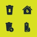 Set Send to the trash, Eco nature leaf and battery, Lightning with can and friendly house icon. Vector