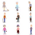 Set of senior character old modern woman and man