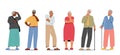 Set of Senior Characters Thinking, Forgetful Elderly People with Alzheimer Disease. Grandfather, Grandmother Forget Royalty Free Stock Photo