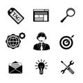 Set of SEO icons - target with arrow, tag, world Royalty Free Stock Photo
