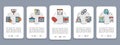Set of SEO mobile app screens. Bookmark, Hosting, Hyperlink, Advertisement, Data vertical banners with colored line