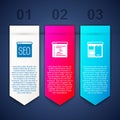 Set SEO optimization, Browser window and Web developer programming code. Business infographic template. Vector Royalty Free Stock Photo