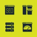 Set SEO optimization, Digital speed meter, Server and Browser window icon. Vector Royalty Free Stock Photo