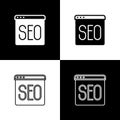 Set SEO optimization icon isolated on black and white background. Vector Royalty Free Stock Photo