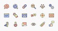 Set of SEO Related Vector Line Icons. Contains such Symbols as Web icon, Eye, Localization, Link, Traffic, Translate