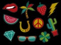 Set of sequin pop art summer patch icons Royalty Free Stock Photo