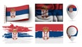 Set of serbia flags collection isolated