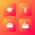 Set Served crab on a plate, Lobster, Sushi and Tin can with caviar icon. Vector