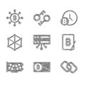 Set Server, Credit card with bitcoin, Chain link, Mining from tablet, Video graphic, Blockchain technology, Bitcoin