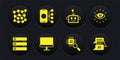 Set Server, Data, Artificial intelligence AI, Computer monitor, Processor CPU, robot, Neural network, Chat and icon Royalty Free Stock Photo