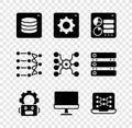 Set Server, Data, Computer api interface, Robot setting, monitor, Neural network, and icon. Vector Royalty Free Stock Photo