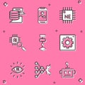 Set Server, Data, Mobile phone, Processor CPU, Algorithm, Computer api interface, Artificial intelligence AI and Neural Royalty Free Stock Photo