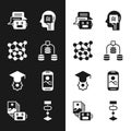 Set Server, Data, Neural network, Chat bot, Humanoid robot, Graduation cap, Mobile phone, Algorithm and Artificial Royalty Free Stock Photo