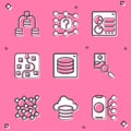 Set Server, Data, Neural network, Computer api interface, Photo retouching, and Cloud database icon. Vector Royalty Free Stock Photo