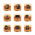Set Server, Data, Neural network, Computer monitor, Artificial intelligence AI, Chat bot, and icon. Vector Royalty Free Stock Photo