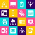 Set Server, Data, Processor CPU, Binary code, Mobile phone, Algorithm, Computer api interface, and Artificial Royalty Free Stock Photo
