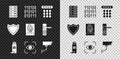 Set Server, Data, Web Hosting, Binary code, Password protection, Pepper spray, Eye scan, Security camera, Shield and