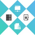 Set Server, Data, Web Hosting, Document and lock, FTP folder and Tablet with closed padlock icon. Vector Royalty Free Stock Photo