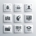 Set Server, Data, Web Hosting, Eye scan, Create account screen, Head with shield, Credit card lock, System bug on Royalty Free Stock Photo