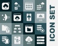 Set Server, Data, Web Hosting, and gear, Cloud technology data transfer, Browser files, Filter setting, and icon. Vector Royalty Free Stock Photo