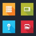 Set Server, Data, Web Hosting, Microwave oven, Light bulb and Electric kettle icon. Vector Royalty Free Stock Photo