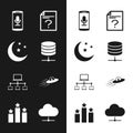 Set Server, Data, Web Hosting, Moon and stars, Mobile recording, Unknown document, Computer network and UFO flying Royalty Free Stock Photo