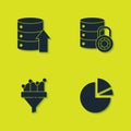 Set Server, Data, Web Hosting, Pie chart infographic, Sales funnel with and security lock icon. Vector Royalty Free Stock Photo