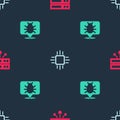 Set Server, Data, Web Hosting, Processor with microcircuits CPU and System bug on seamless pattern. Vector Royalty Free Stock Photo