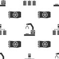 Set Server, Data, Web Hosting, Robotic robot arm hand factory and Video graphic card on seamless pattern. Vector Royalty Free Stock Photo