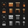 Set Server, Data, Web Hosting, Safe combination lock, Magnifying glass Search, Website template, Lock, Password Royalty Free Stock Photo