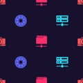 Set Server, Data, Web Hosting, Safe, FTP folder and Laptop and lock on seamless pattern. Vector Royalty Free Stock Photo