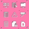 Set Server, Data, Web Hosting, security with key, FTP folder, Exclamation mark triangle, Security camera, Password Royalty Free Stock Photo