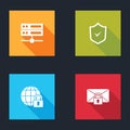 Set Server, Data, Web Hosting, Shield with check mark, Global lockdown and Mail message password icon. Vector Royalty Free Stock Photo