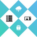 Set Server, Data, Web Hosting, Ship, Storm and Microwave oven icon. Vector