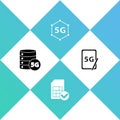 Set Server 5G network, Sim card, and Graphic tablet with icon. Vector Royalty Free Stock Photo