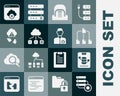 Set Server and gear, Server, Data, Web Hosting, Folder tree, Hangar with servers, Cloud technology data transfer