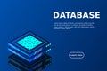 Set of server room icons, data center and database, futuristic data processing, cloud storage isometric vector dark background Royalty Free Stock Photo