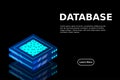 Set of server room icons, data center and database, futuristic data processing, cloud storage isometric vector dark background Royalty Free Stock Photo