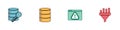 Set Server security with key, Server, Data, Web Hosting, Browser exclamation mark and Sales funnel chart icon. Vector