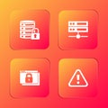 Set Server security with lock, Server, Data, Web Hosting, Secure your site HTTPS, SSL and Exclamation mark triangle icon Royalty Free Stock Photo