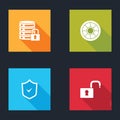 Set Server security with lock, Safe, Shield check mark and Open padlock icon. Vector Royalty Free Stock Photo