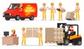 Set of service delivery. Staff: operator, driver, courier, loader