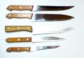 A set or set of kitchen knives. Different types and sizes of knives. Knives for different purposes. Royalty Free Stock Photo