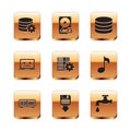 Set Setting database server, Retro flip clock, Floppy disk backup, Server setting, Dead laptop and Database icon. Vector Royalty Free Stock Photo